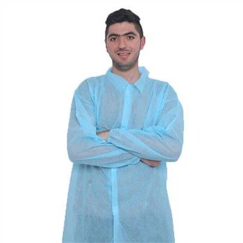 Putekļu necaurlaidīgs vienreizējās lietošanas laboratorijas mētelis ar Velcro